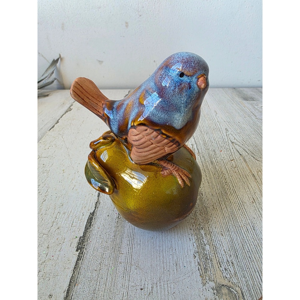 Ceramic bluebird pear fruit figurine statue decor bird little